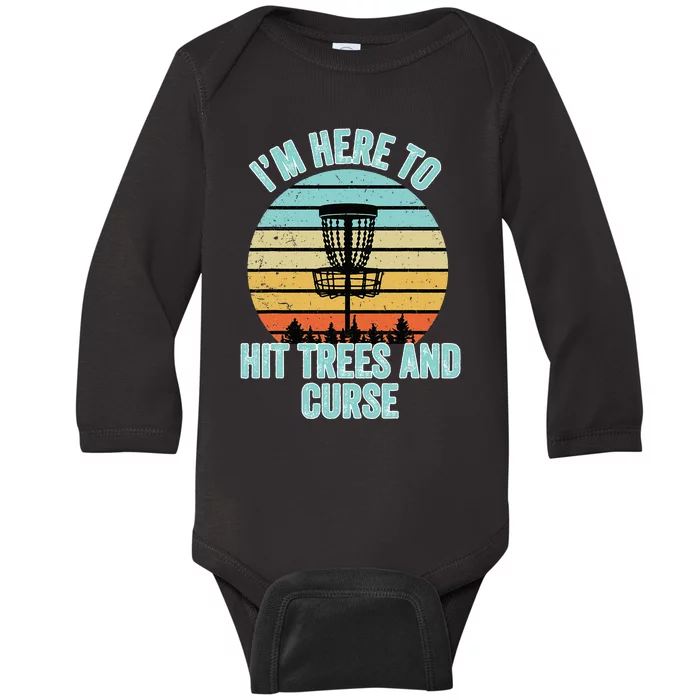 Disc Golf Funny Hit Trees and Curse Retro Disc Golf Gi Baby Long Sleeve Bodysuit