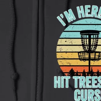 Disc Golf Funny Hit Trees and Curse Retro Disc Golf Gi Full Zip Hoodie