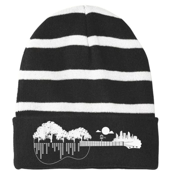 Disc Golf Flying Disc - Disc Golf Sunset Guitar Striped Beanie with Solid Band