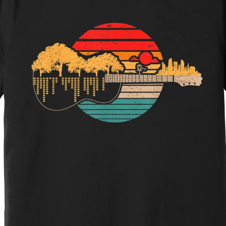 Disc Golf Flying Disc - Disc Golf Sunset Guitar Premium T-Shirt