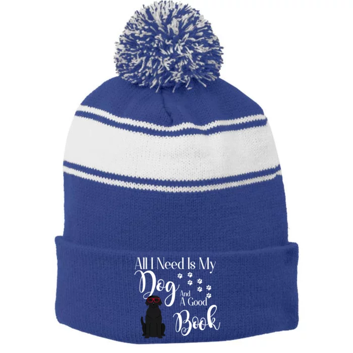 Dog Gift For Reading Book Black Labrador Retriever Gift Stripe Pom Pom Beanie