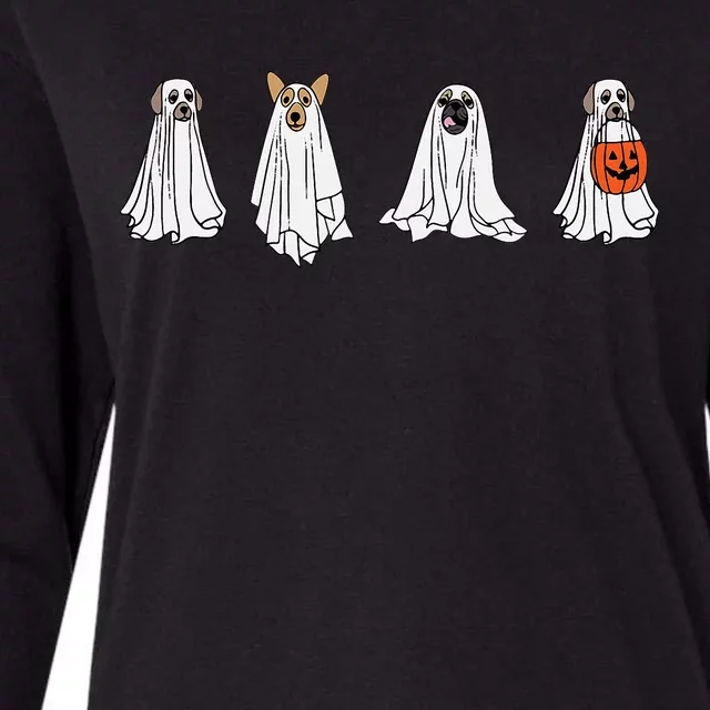 Dog Ghost Funny Halloween Mummy Dog Lover Matching Family Womens Cotton Relaxed Long Sleeve T-Shirt