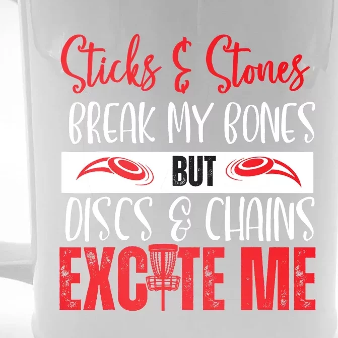 Disc Golf Funny Discs & Chains Excite Me Red Front & Back Beer Stein