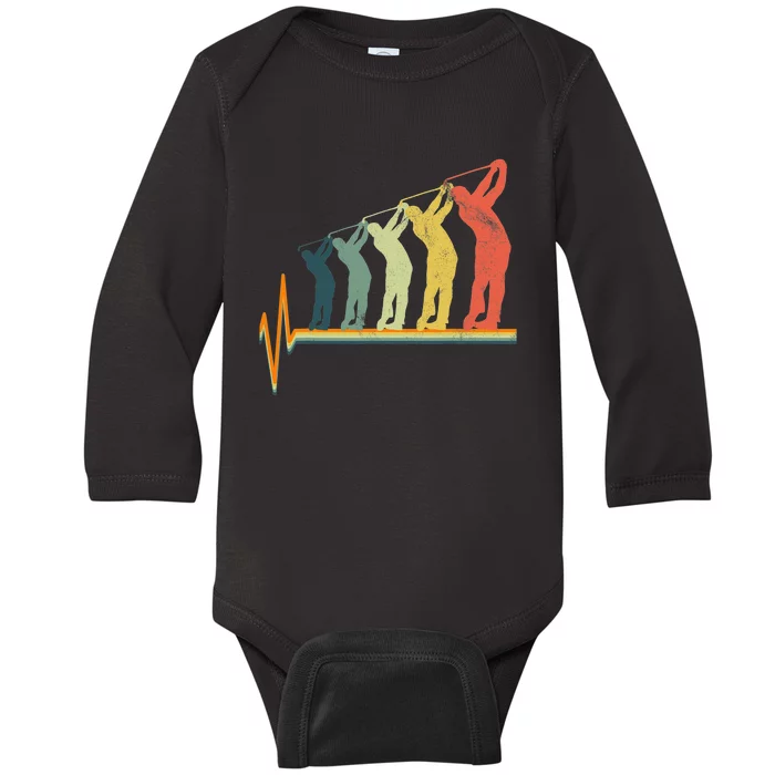 Disc Golf Frisbee Player Disc Golfer Basket EKG Heartbeat Baby Long Sleeve Bodysuit