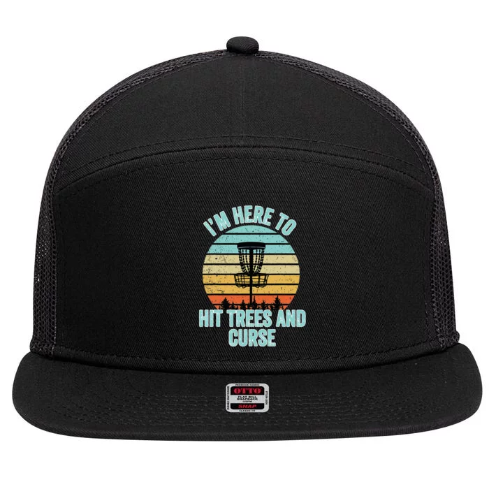 Disc Golf Funny Hit Trees And Curse Retro Disc Golf 7 Panel Mesh Trucker Snapback Hat