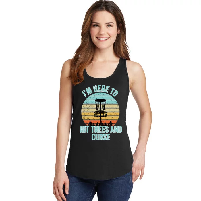 Disc Golf Funny Hit Trees And Curse Retro Disc Golf Ladies Essential Tank