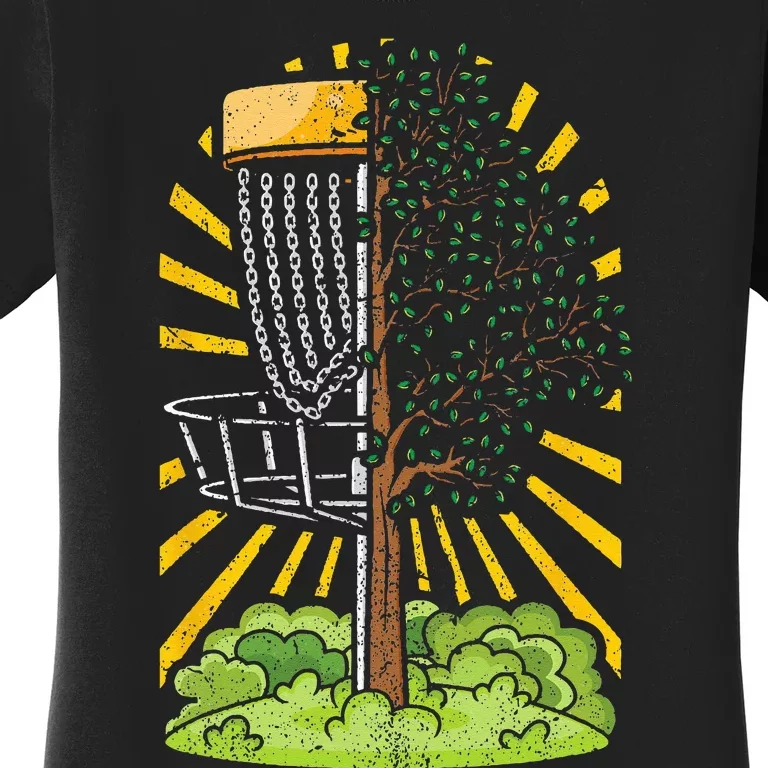 Disc Golf Frisbee Player Disc Golfer Basket Tree Distressed Women's T-Shirt