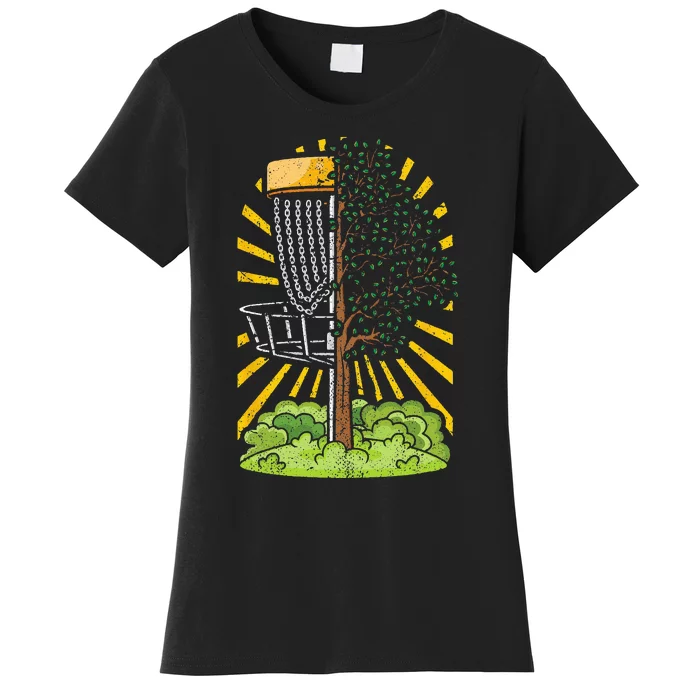 Disc Golf Frisbee Player Disc Golfer Basket Tree Distressed Women's T-Shirt