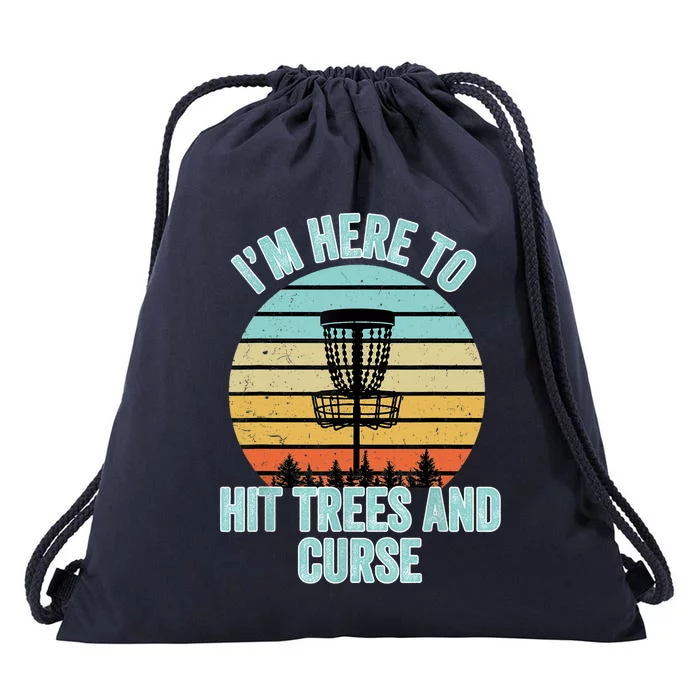 Disc Golf Funny Hit Trees And Curse Retro Disc Golf Gi T Drawstring Bag