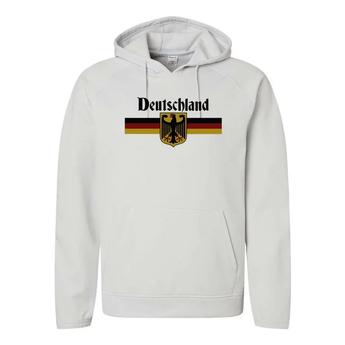 Deutschland Germany Flag Coat Of Arms Eagle Banner Vintage Performance Fleece Hoodie