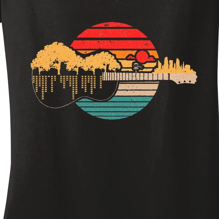 Disc Golf Flying Disc Disc Golf Sunset Guitar Women's V-Neck T-Shirt