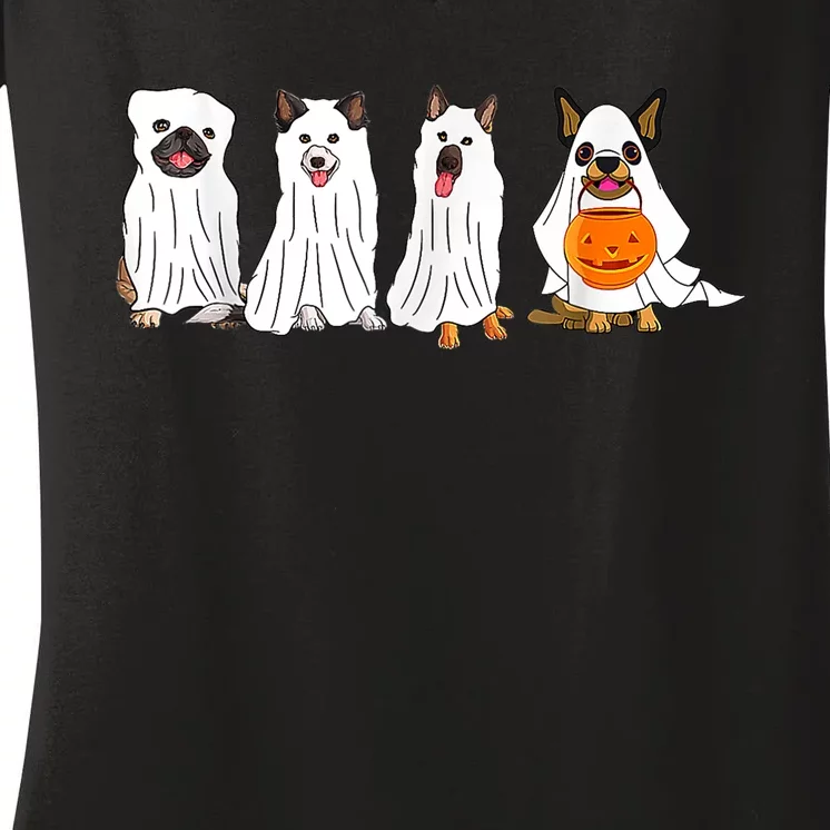 Dog Ghost Funny Halloween Mummy Dog Lover Matching Family Women's V-Neck T-Shirt