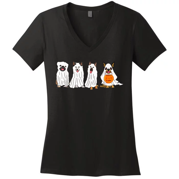 Dog Ghost Funny Halloween Mummy Dog Lover Matching Family Women's V-Neck T-Shirt