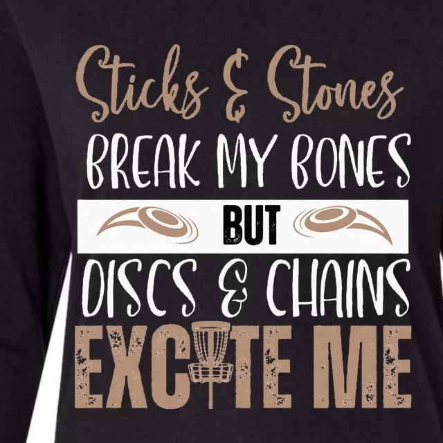 Disc Golf Funny Discs & Chains Excite Me Brown Womens Cotton Relaxed Long Sleeve T-Shirt