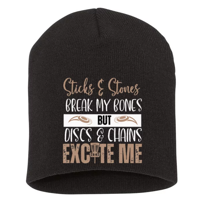 Disc Golf Funny Discs & Chains Excite Me Brown Short Acrylic Beanie