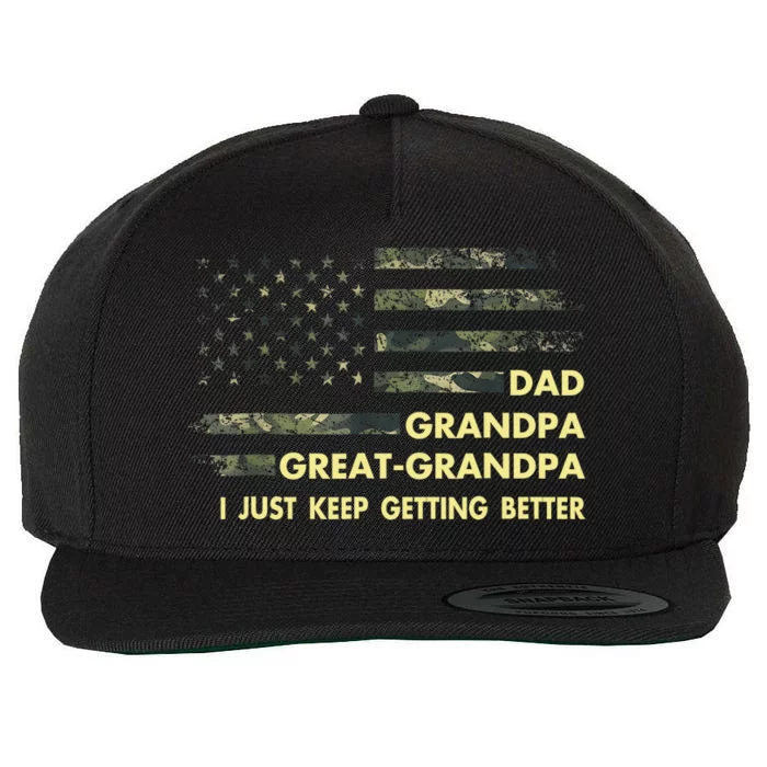 Dad Grandpa Great Grandpa Fathers Day Flag Gift Tee Wool Snapback Cap