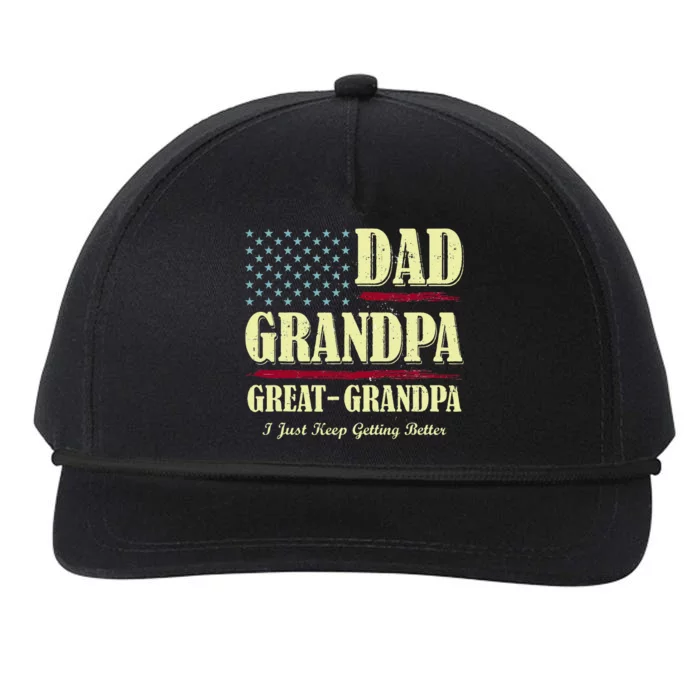 Dad Grandpa Great Grandpa I Just Keep Getting Better Vintage Snapback Five-Panel Rope Hat