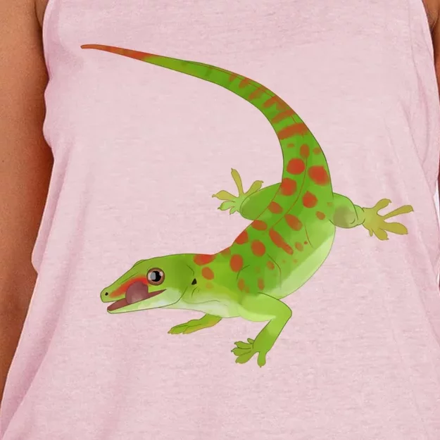 Day Gecko Green Gecko Lizard Drawing Reptile Lover Meaningful Gift Women's Knotted Racerback Tank