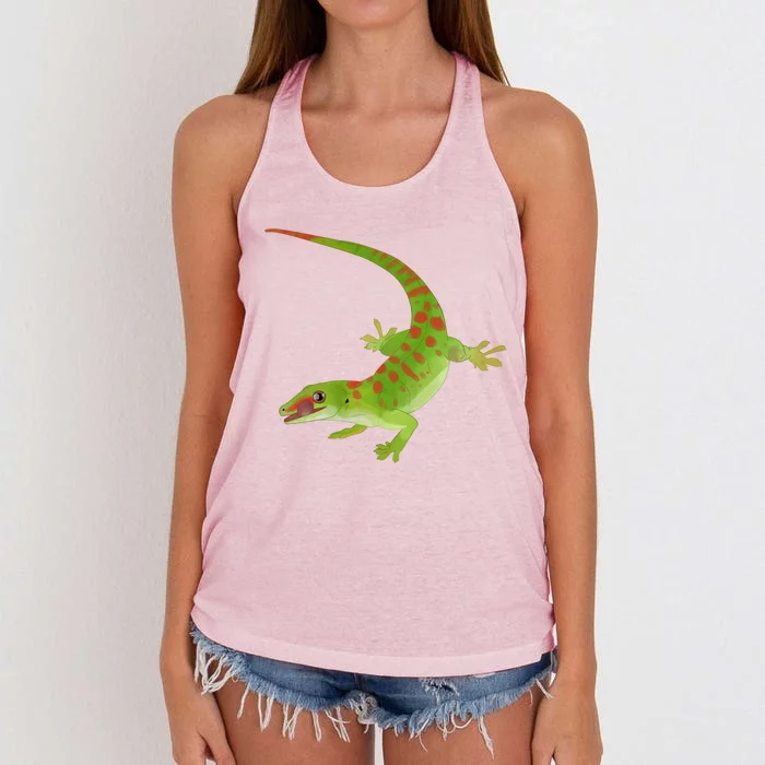 Day Gecko Green Gecko Lizard Drawing Reptile Lover Meaningful Gift Women's Knotted Racerback Tank