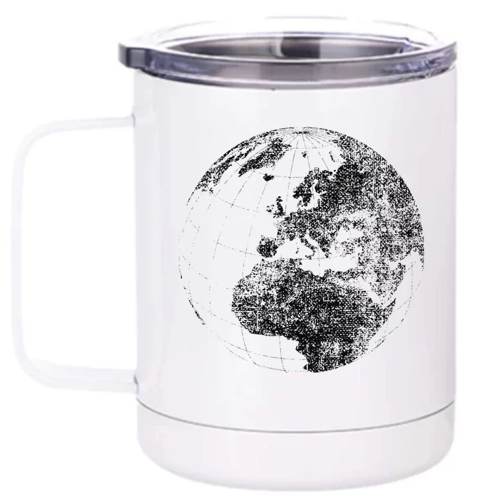 Distressed Globe, Grunge Effect World Earth Front & Back 12oz Stainless Steel Tumbler Cup