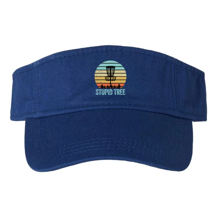 Disc Golf Gift Funny Stupid Tree Retro Disc Golf Gift Valucap Bio-Washed Visor