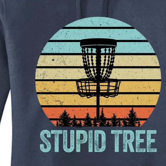 Disc Golf Gift Funny Stupid Tree Retro Disc Golf Gift Women's Pullover Hoodie