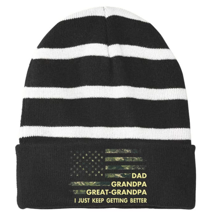 Dad Grandpa Great Grandpa Fathers Day Flag Gift Tee Striped Beanie with Solid Band