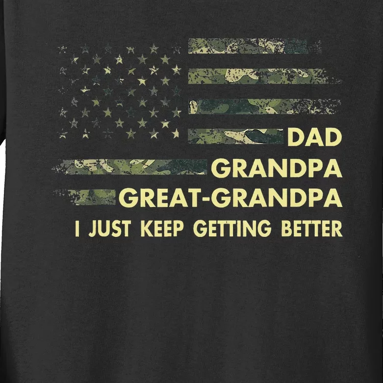 Dad Grandpa Great Grandpa Fathers Day Flag Gift Tee Kids Long Sleeve Shirt