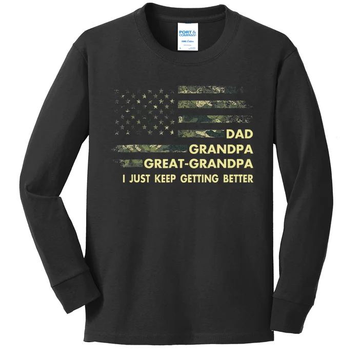 Dad Grandpa Great Grandpa Fathers Day Flag Gift Tee Kids Long Sleeve Shirt