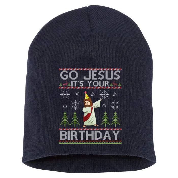 Dabbing Go Jesus Its Your Birthday Merry Christmas Day Short Acrylic Beanie