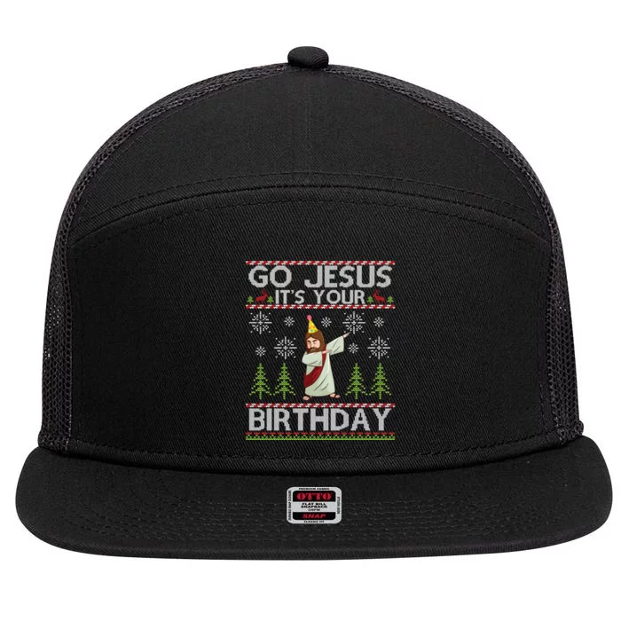 Dabbing Go Jesus ItS Your Birthday Merry Christmas Day 7 Panel Mesh Trucker Snapback Hat