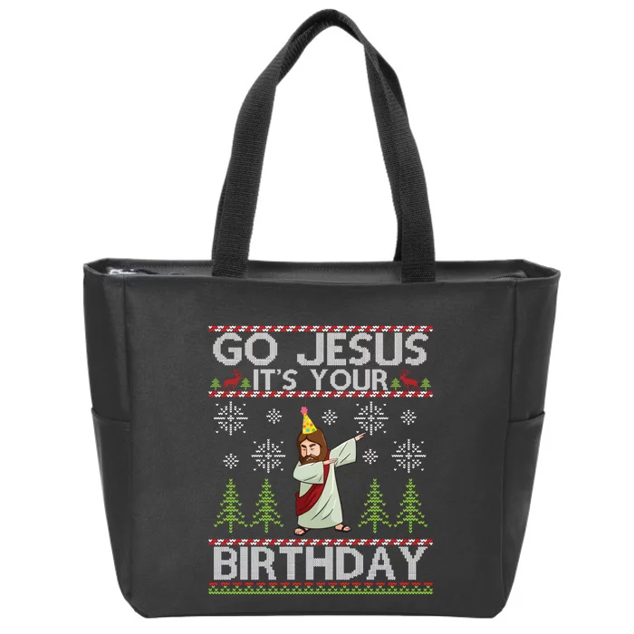 Dabbing Go Jesus ItS Your Birthday Merry Christmas Day Zip Tote Bag