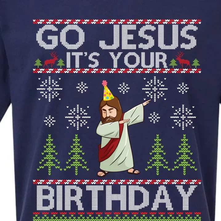 Dabbing Go Jesus ItS Your Birthday Merry Christmas Day Sueded Cloud Jersey T-Shirt