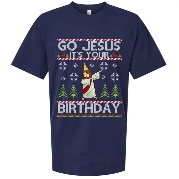 Dabbing Go Jesus ItS Your Birthday Merry Christmas Day Sueded Cloud Jersey T-Shirt