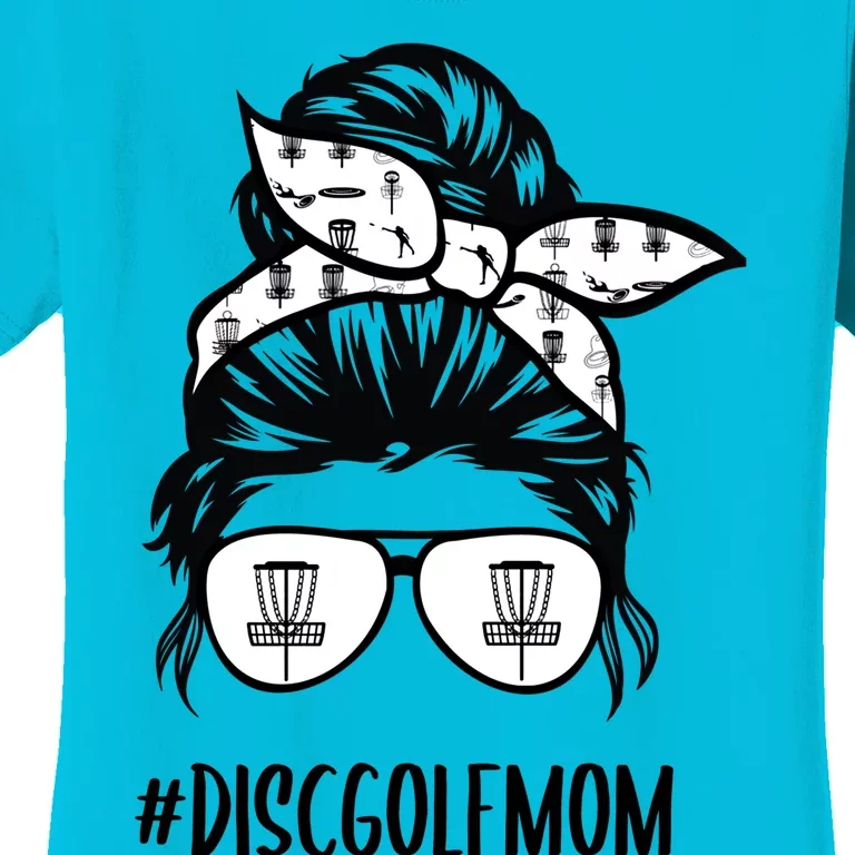 Disc Golf Mom Life Messy Bun Hair Glasses Funny Gift Women's T-Shirt