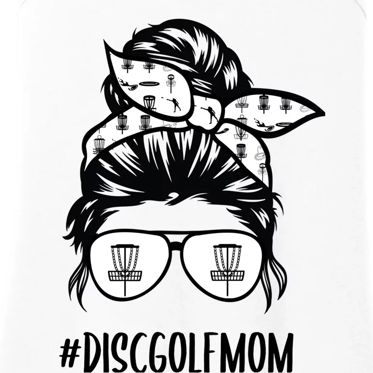 Disc Golf Mom Life Messy Bun Hair Glasses Funny Gift Ladies Essential Tank