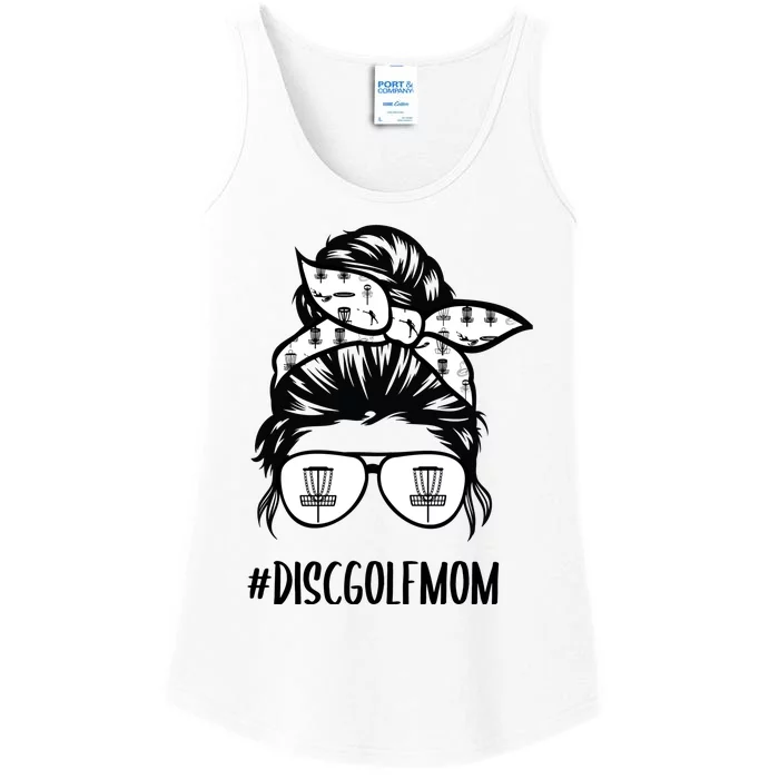 Disc Golf Mom Life Messy Bun Hair Glasses Funny Gift Ladies Essential Tank