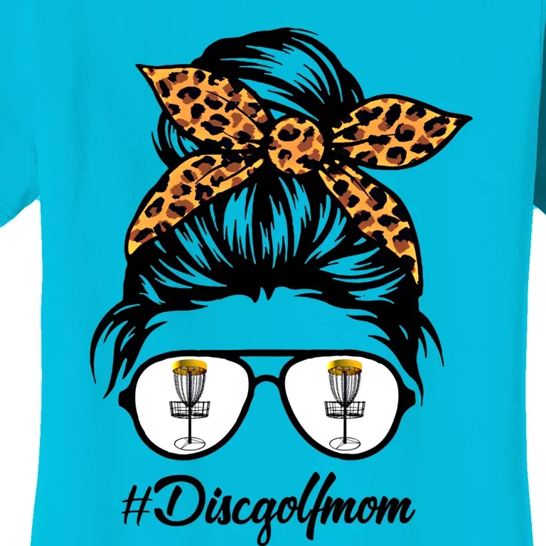 Disc Golf Mom Life With Leopard And Messy Bun Player Cool Gift Women's T-Shirt