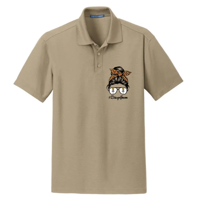 Disc Golf Mom Life With Leopard And Messy Bun Player Cool Gift Dry Zone Grid Performance Polo