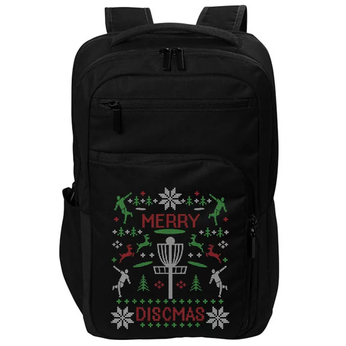 Disc Golf Merry Discmas Christmas Ugly Sweater Graphic Impact Tech Backpack