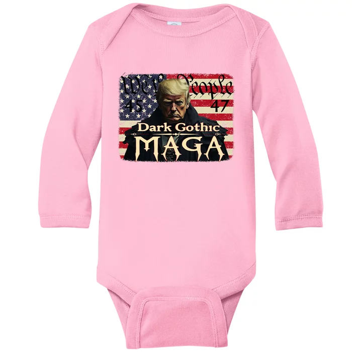 Dark Gothic Maga Trump 2024 For President Vote Trump 45 47 Baby Long Sleeve Bodysuit