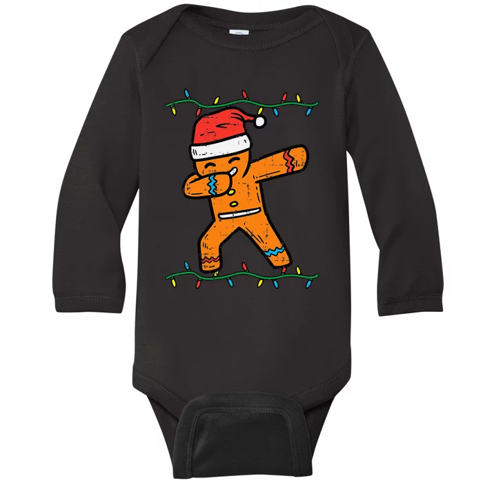 Dabbing Gingerbread Man Cookie Christmas Baby Long Sleeve Bodysuit