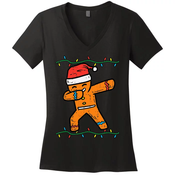 Dabbing Gingerbread Man Cookie Christmas Women's V-Neck T-Shirt