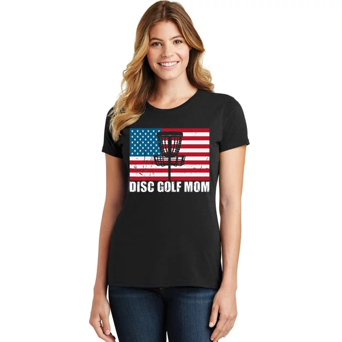 Disc Golf Mom Usa American Flag Mothers Day Gift 4th Of July Women's T-Shirt