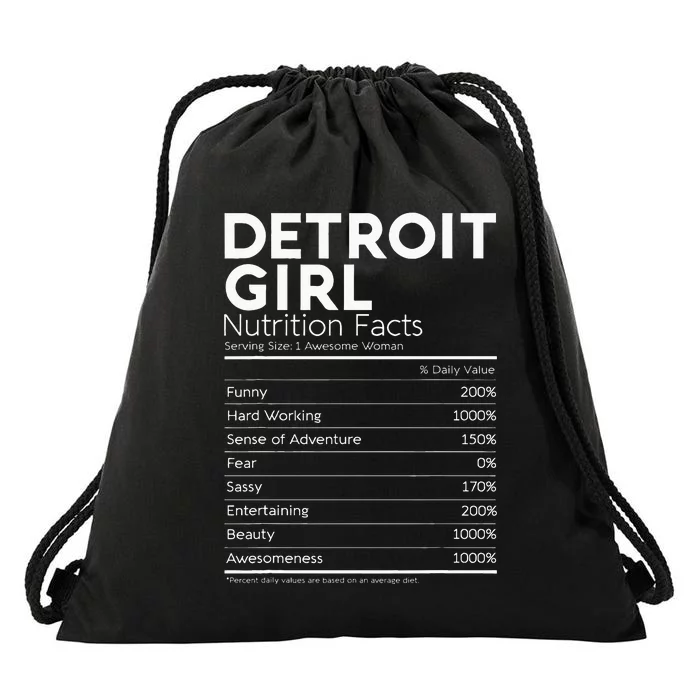 Detroit Girl Nutrition Facts Michigan Women Girl Funny Home Drawstring Bag