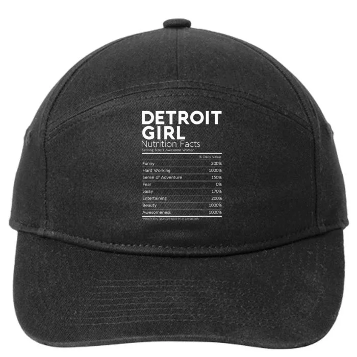 Detroit Girl Nutrition Facts Michigan Women Girl 7-Panel Snapback Hat