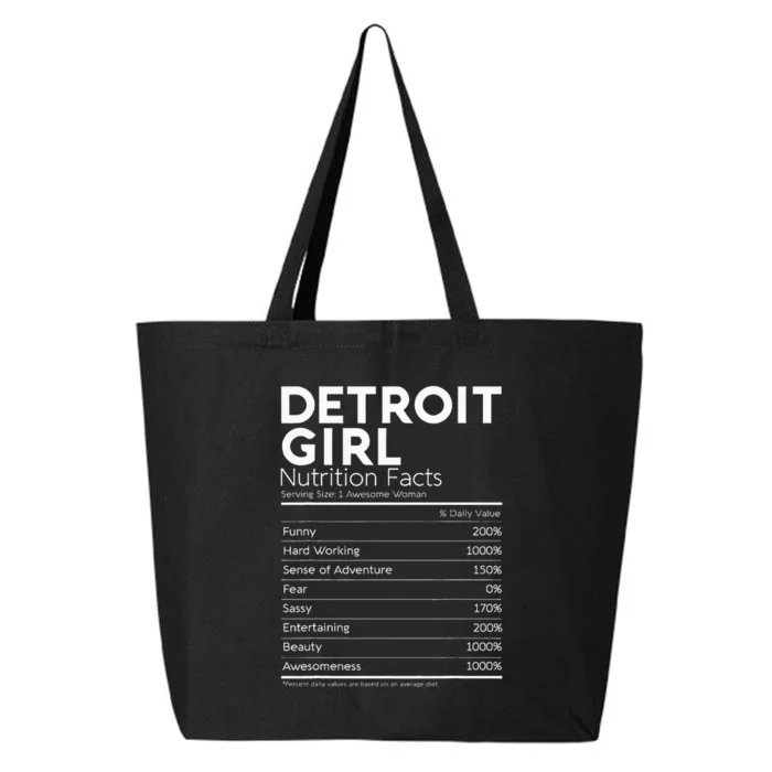 Detroit Girl Nutrition Facts Michigan Women Girl Funny Home 25L Jumbo Tote