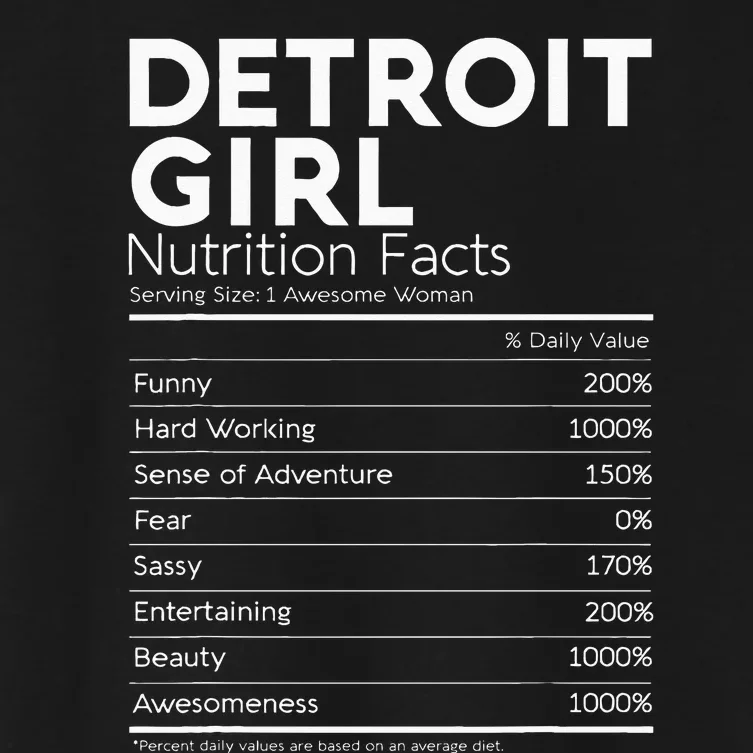 Detroit Girl Nutrition Facts Michigan Women Girl Funny Home Women's Crop Top Tee