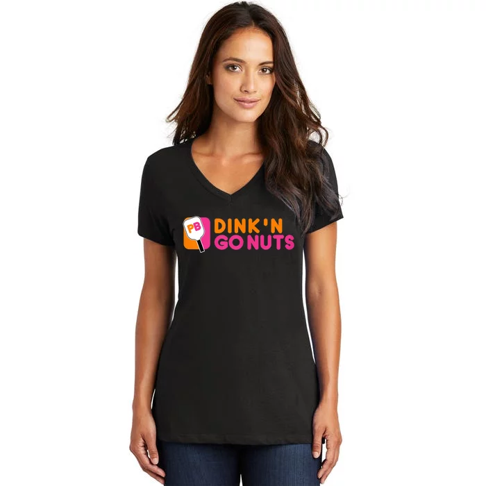 Dink'n Go Nuts Pickleball Paddle TShirt Women's V-Neck T-Shirt