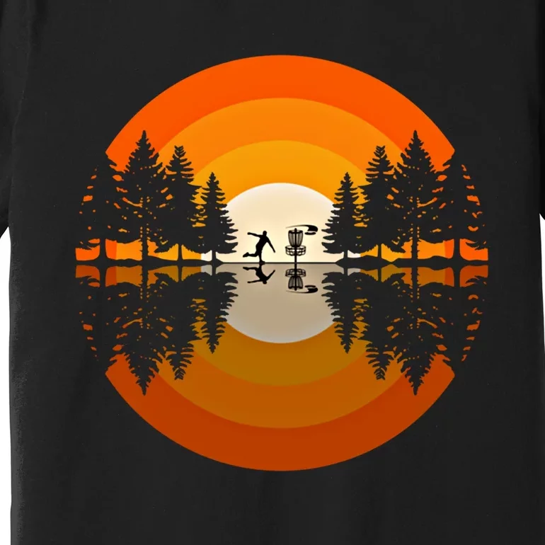 Disc Golfer Player Silhouette Forest Frolf Frisbee Golf Gift Premium T-Shirt